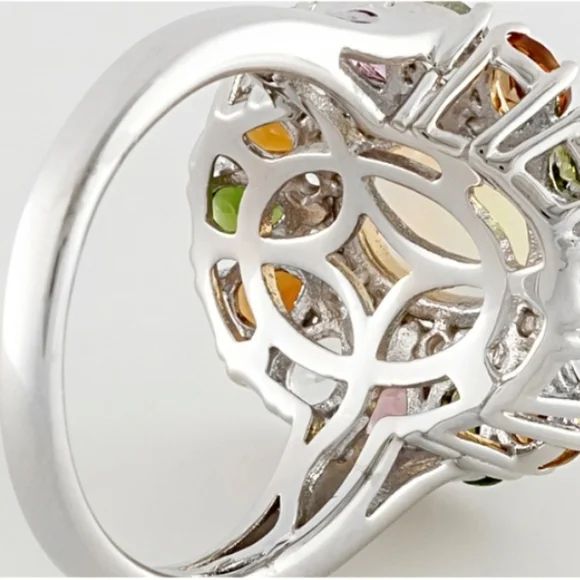 Genuine Ethiopian Opal & Multicolor Tourmaline Ring Sterling Silver Size 10! ✨️ - Picture 4 of 9